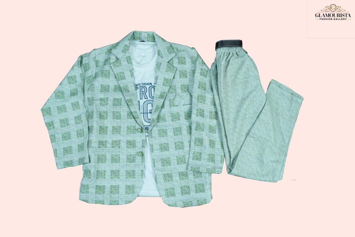 Blezer set-3pis set( Blezer, Full pant, sleeveless t-shirt) Green - Image 1