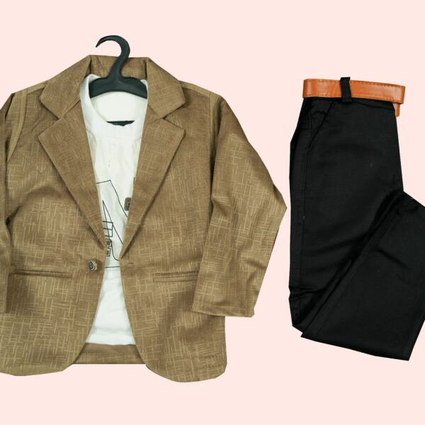 Blezer Set-3Pis set( Khaki Blezer, Full pant, half sleeves t-shirt)