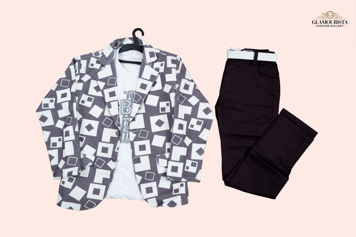 Blezer set-3pis set(Blezer, sleeveless t-shirt pant) Dark peach - Image 1