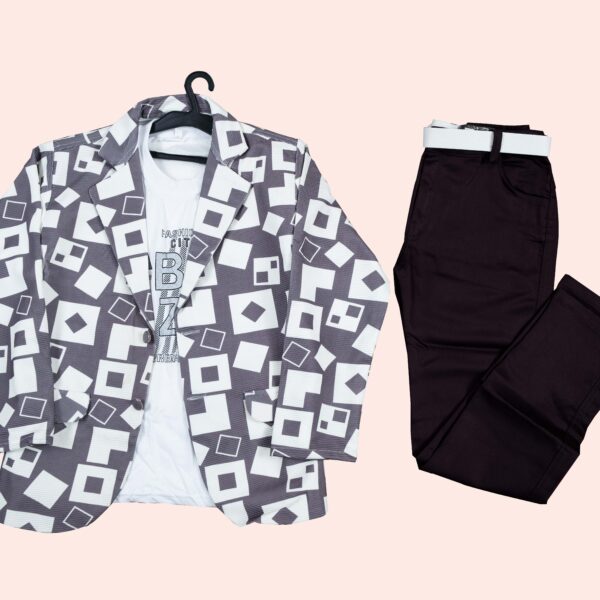 Blezer set-3pis set(Blezer, sleeveless t-shirt pant) Dark peach