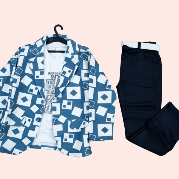 Blezer set-3pis set(Blezer, sleeveless t-shirt pant) Blue