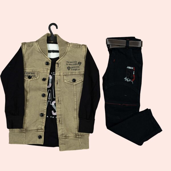 Coty full Sleeves set-3pis set ( Full sleeves t-shirt, Half sleeves koti, Full pant) Khaki