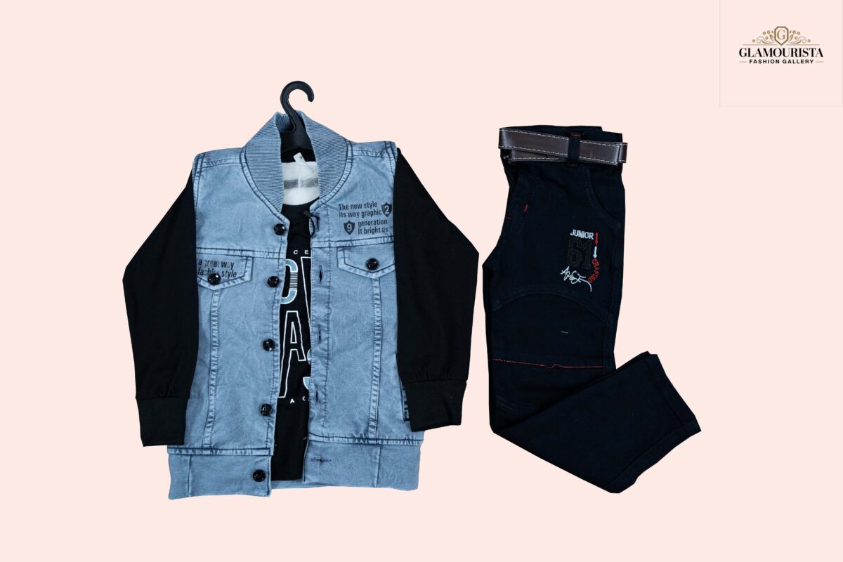 Coty full Sleeves set-3pis set ( Full sleeves t-shirt, Half sleeves koti, Full pant) Blue - Image 1