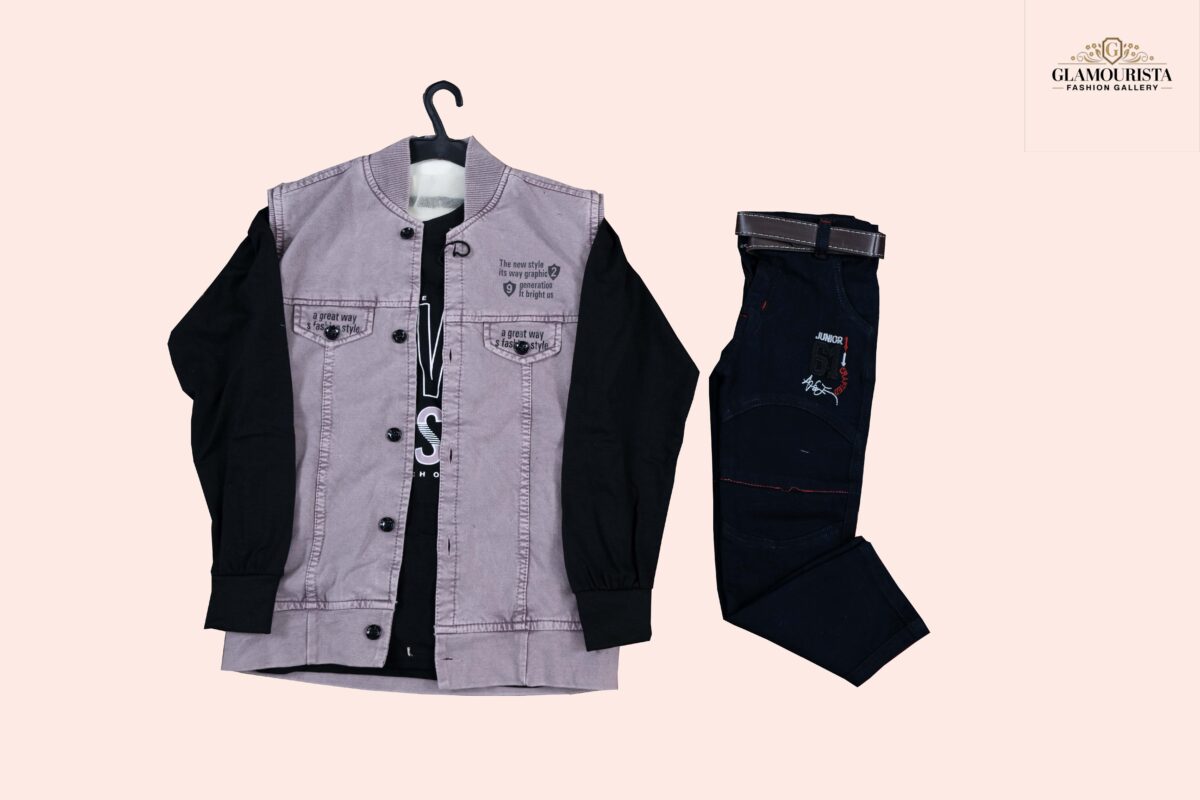 Coty full Sleeves set-3pis set ( Full sleeves t-shirt, Half sleeves koti, Full pant)Peach - Image 1