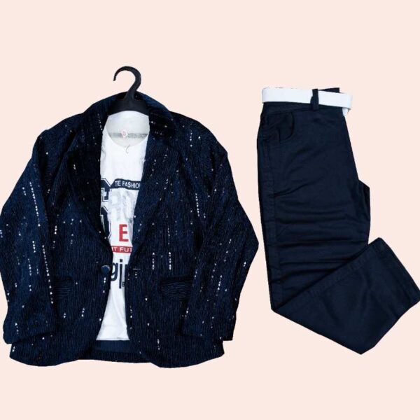 Blezer set-3pis set (Blue Blezer, Half t-shirt, Full pant)