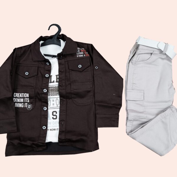 Shirt Pant Set-3pis(Full Shirt, Full Pant, Half Sleeves t-shirt) Chocolate