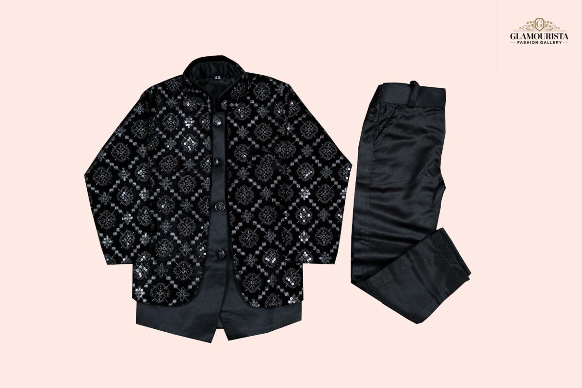 Prince Coat-3pis set(Coat, Sleeveless shirt, Full pant) All Black - Image 1