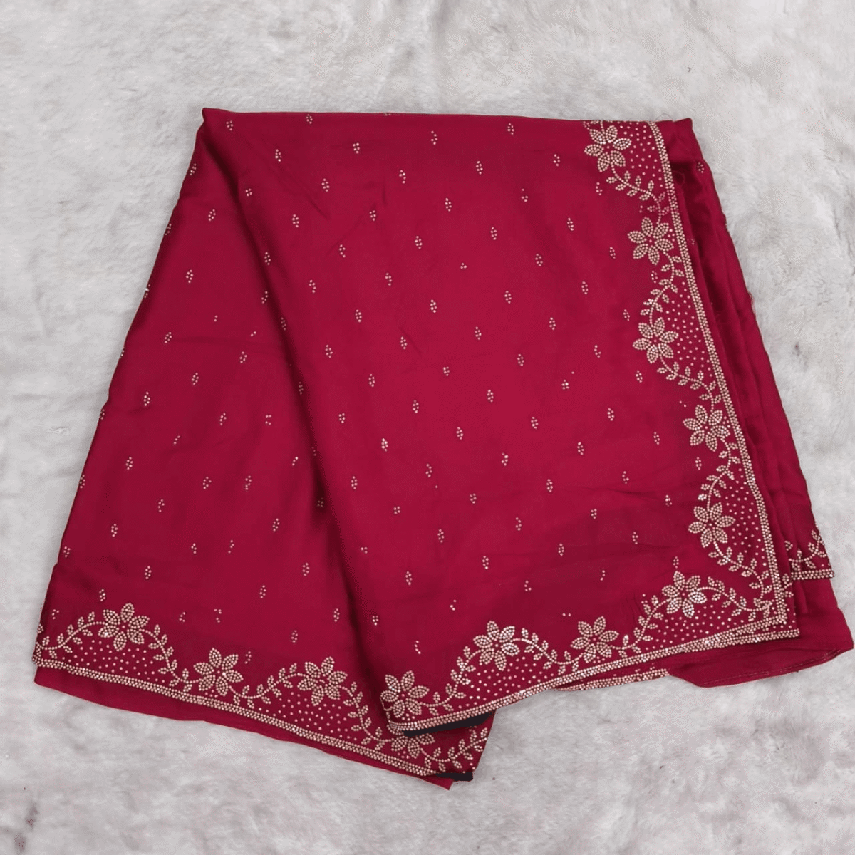 Untitled design (10) (1) Red Silk Fabric Saree with Zarkan Work - Image 1