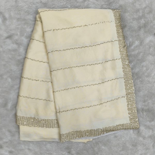 Cream Color Silk Fabric Saree with Zarkan Work