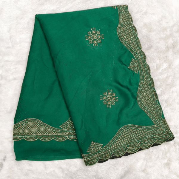 Emerald Green Silk Fabric Saree with Zarkan Work